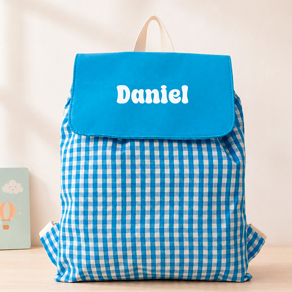 Mochila Saco Infantil Cuadros Azules personalizada