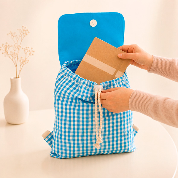 Mochila Saco Infantil Cuadros Azules personalizada