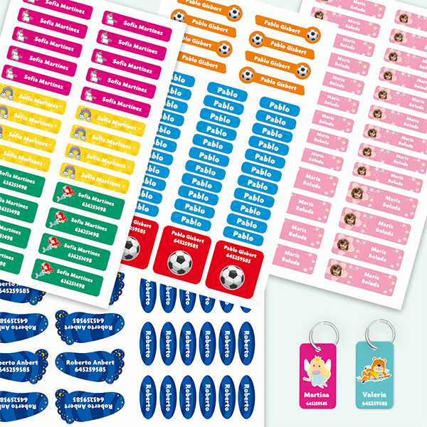 Pack de Etiquetas Adhesivas Infantiles para Ropa y Objetos con Nombre personalizadas