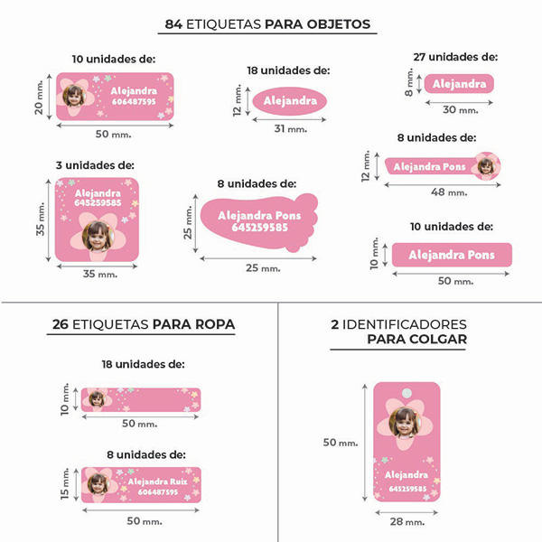 Pack de Etiquetas Adhesivas Infantiles para Ropa y Objetos con Nombre personalizadas