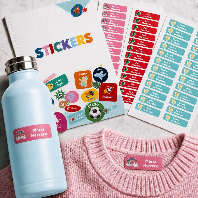 Pack de Etiquetas Adhesivas Infantiles para Ropa y Objetos con Nombre personalizadas