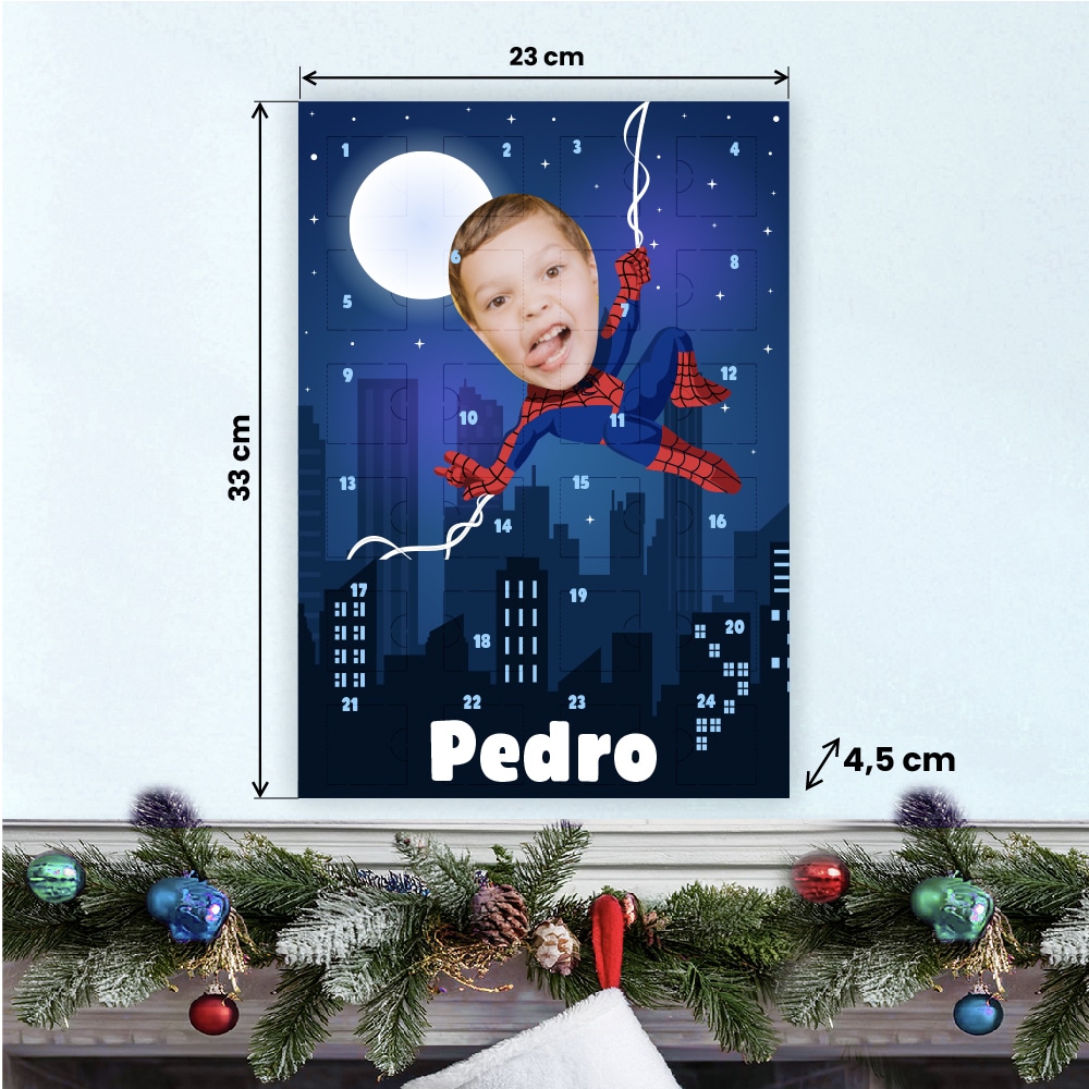 Calendario de Adviento Infantil Superhéroes con Foto y Nombre personalizado