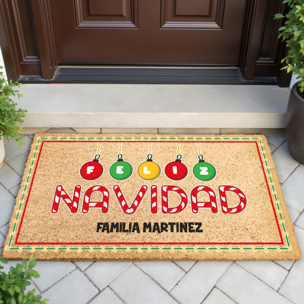 Felpudo Bolas de Navidad con Texto personalizado