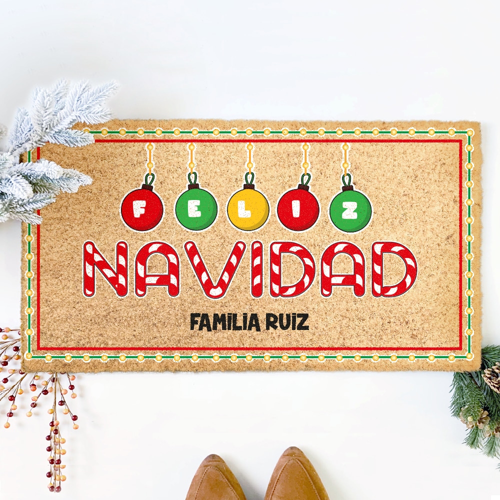 Felpudo Bolas de Navidad con Texto personalizado