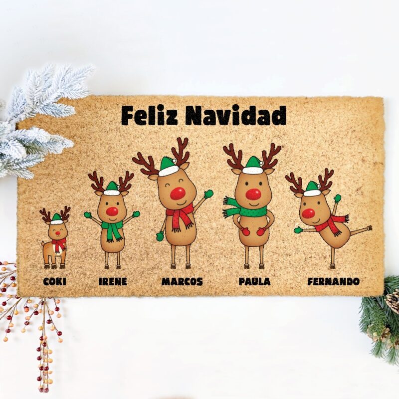 Felpudo Navidad Renos con Nombres y Texto personalizado