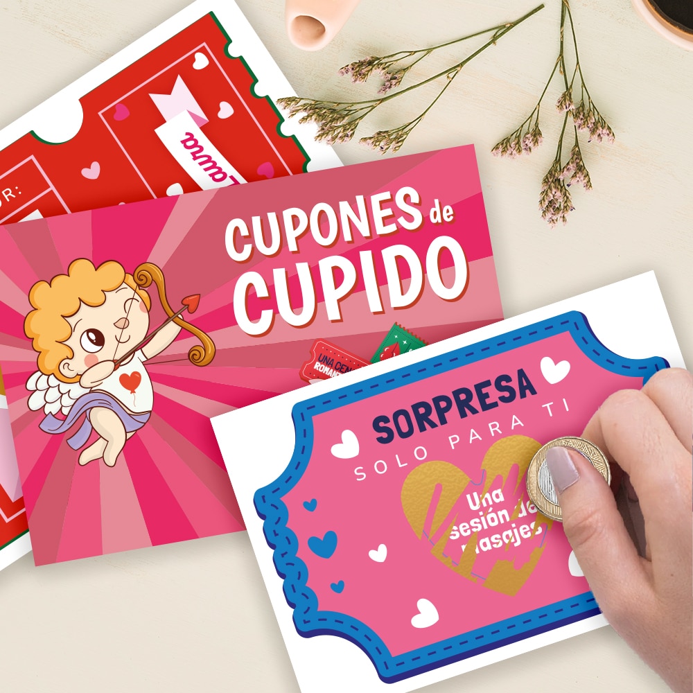 Tarjetas Rasca Cupones de Cupido con Foto y Textos personalizadas