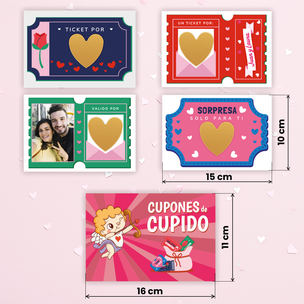 Tarjetas Rasca Cupones de Cupido con Foto y Textos personalizadas