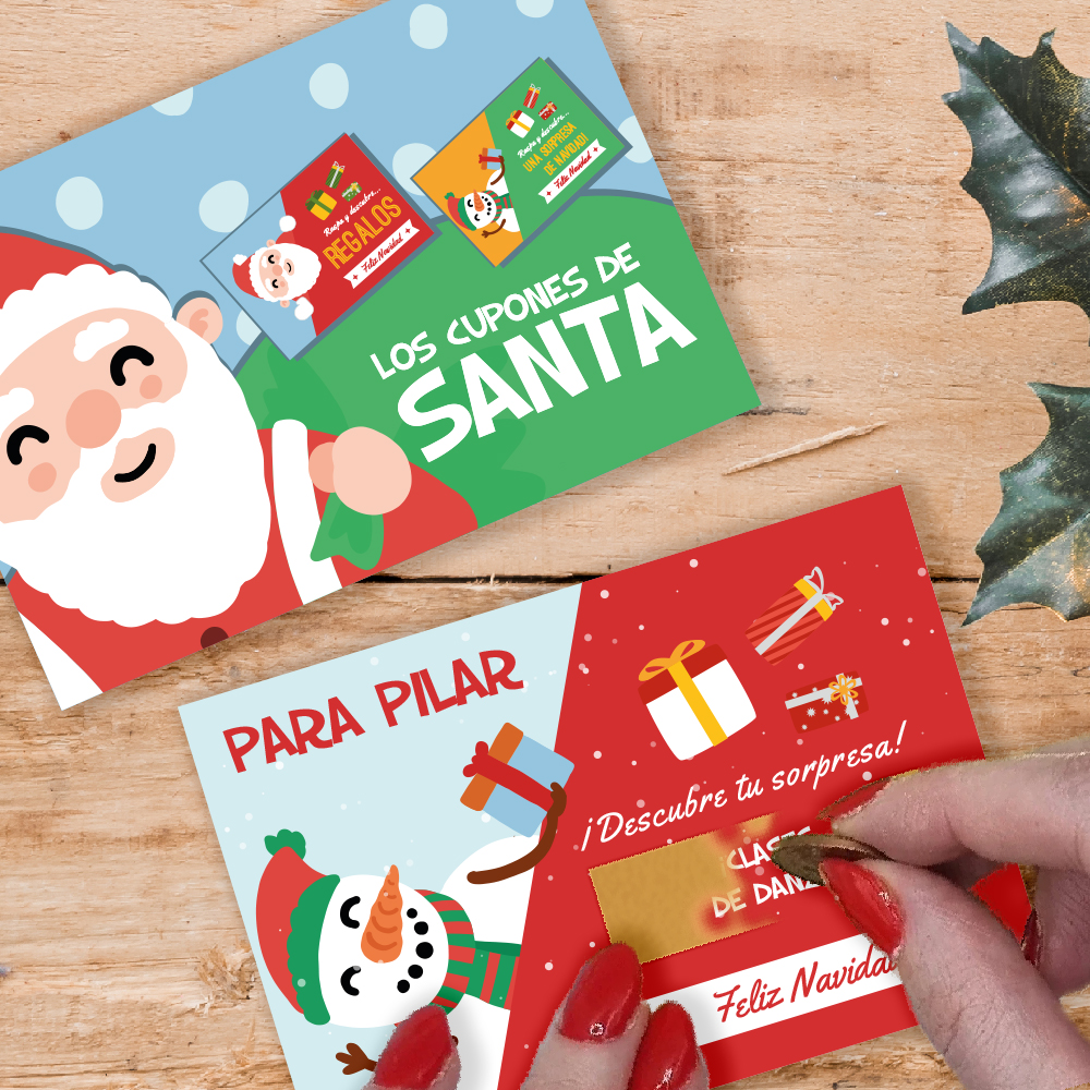 Tarjetas Rasca Cupones de Santa con Textos personalizadas