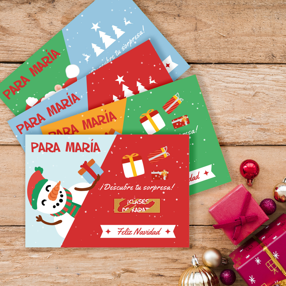 Tarjetas Rasca Cupones de Santa con Textos personalizadas