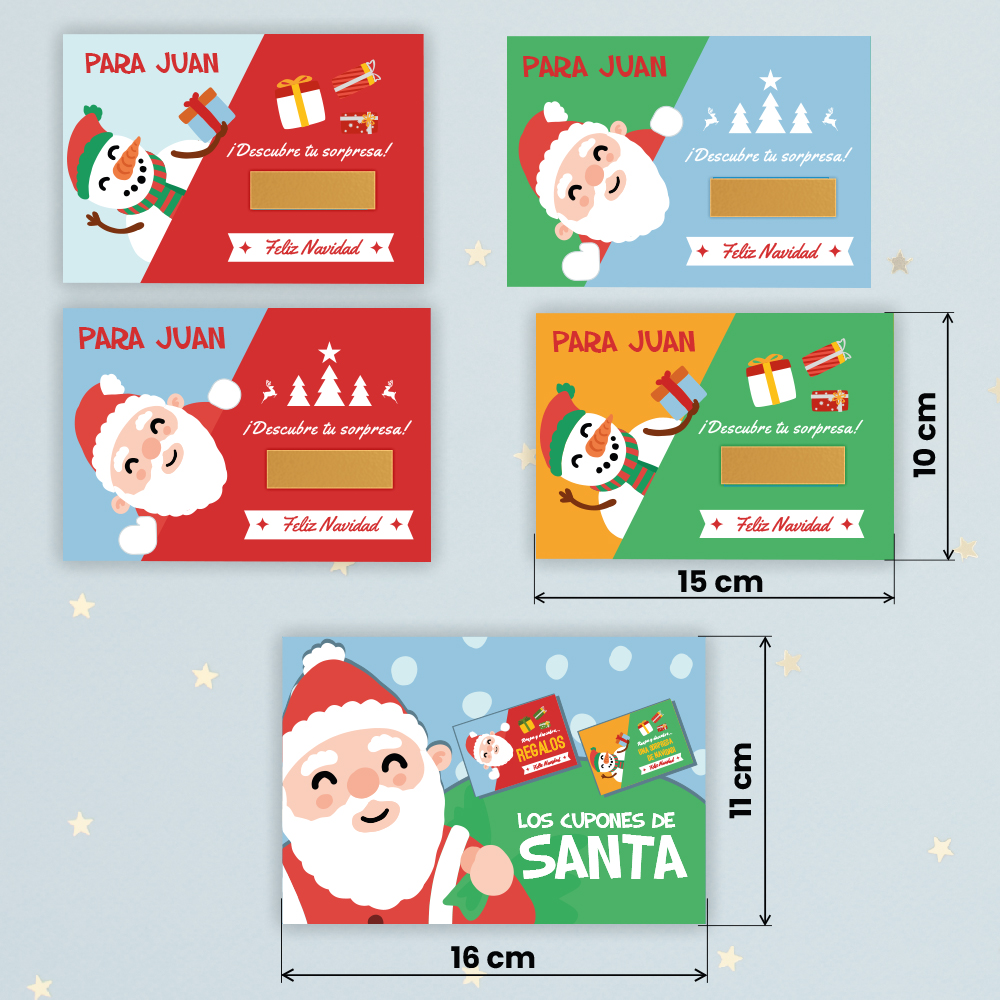 Tarjetas Rasca Cupones de Santa con Textos personalizadas