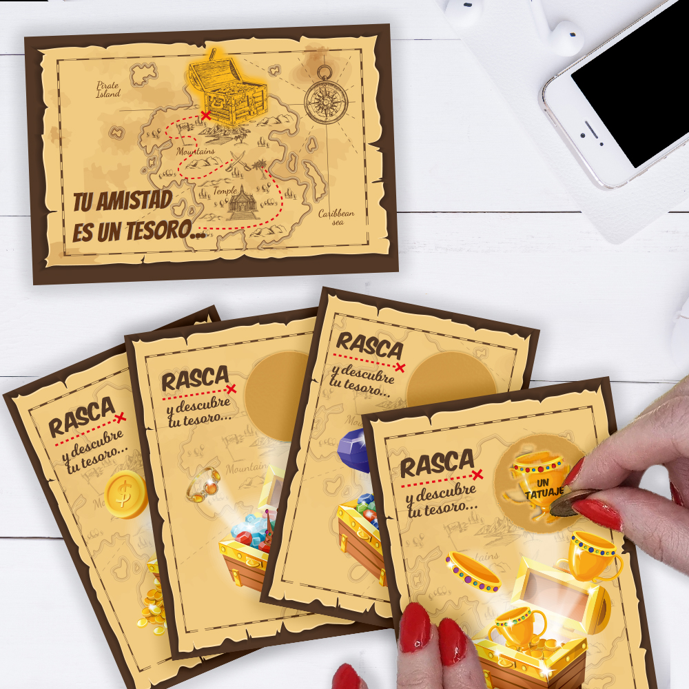 Tarjetas Rasca Tesoro con Textos personalizadas