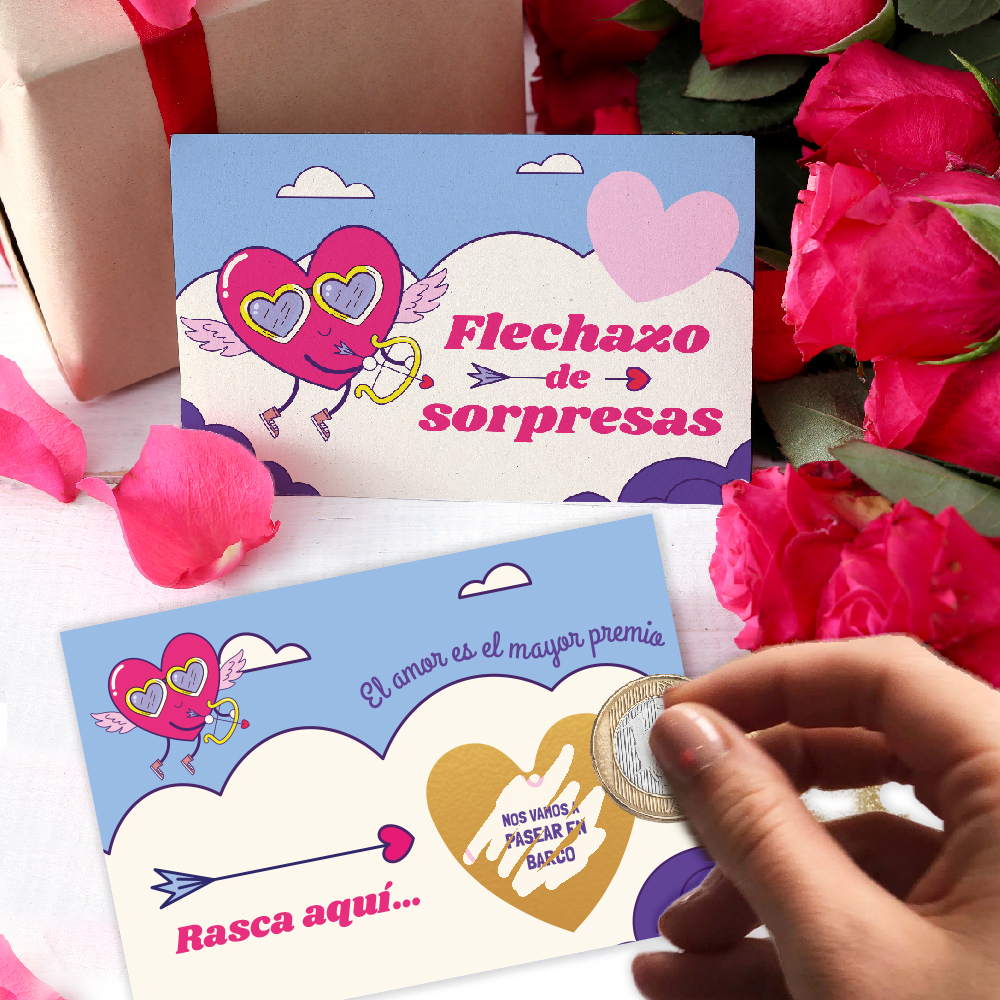 Tarjetas Rasca Flechazo Sorpresa con Textos personalizadas