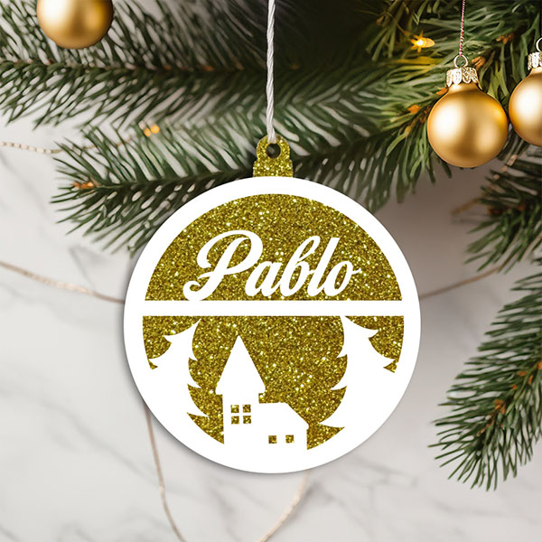 Pack de Adornos para Árbol de Navidad Purpurina con Nombre personalizado