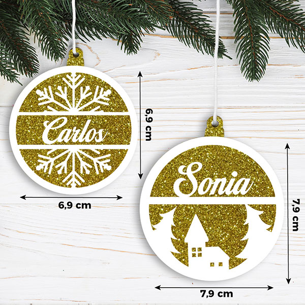 Pack de Adornos para Árbol de Navidad Purpurina con Nombre personalizado