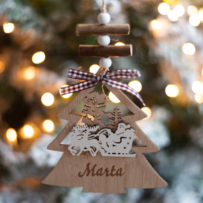 Pack de Tres Adornos de Madera con Lazo Vichy y Nombres personalizado