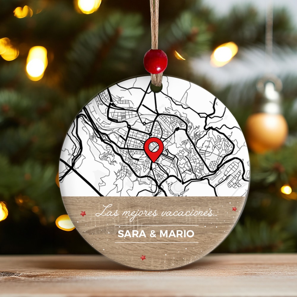 Pack de Adornos para Árbol de Navidad Mapa con Ubicación y Textos personalizados