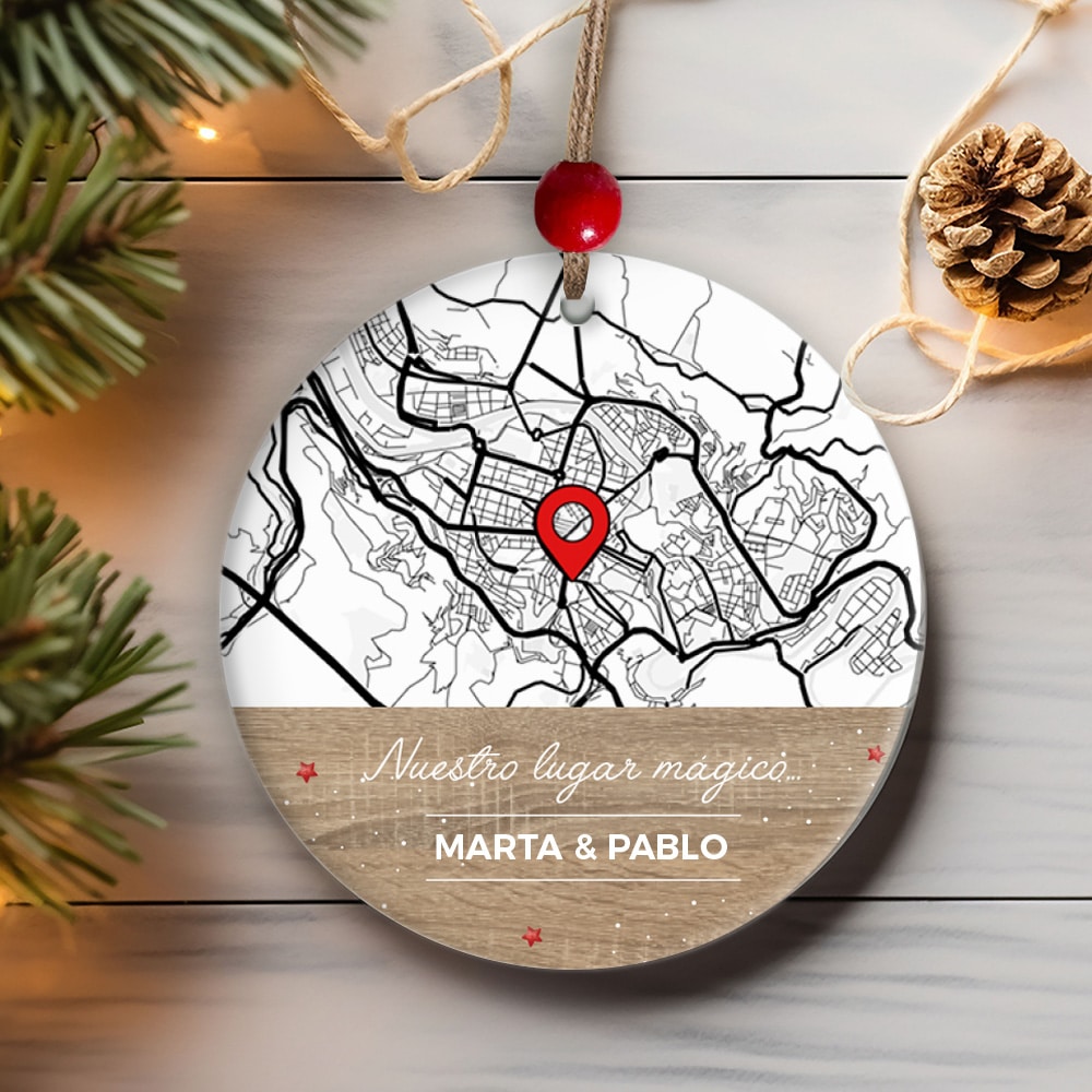 Pack de Adornos para Árbol de Navidad Mapa con Ubicación y Textos personalizados