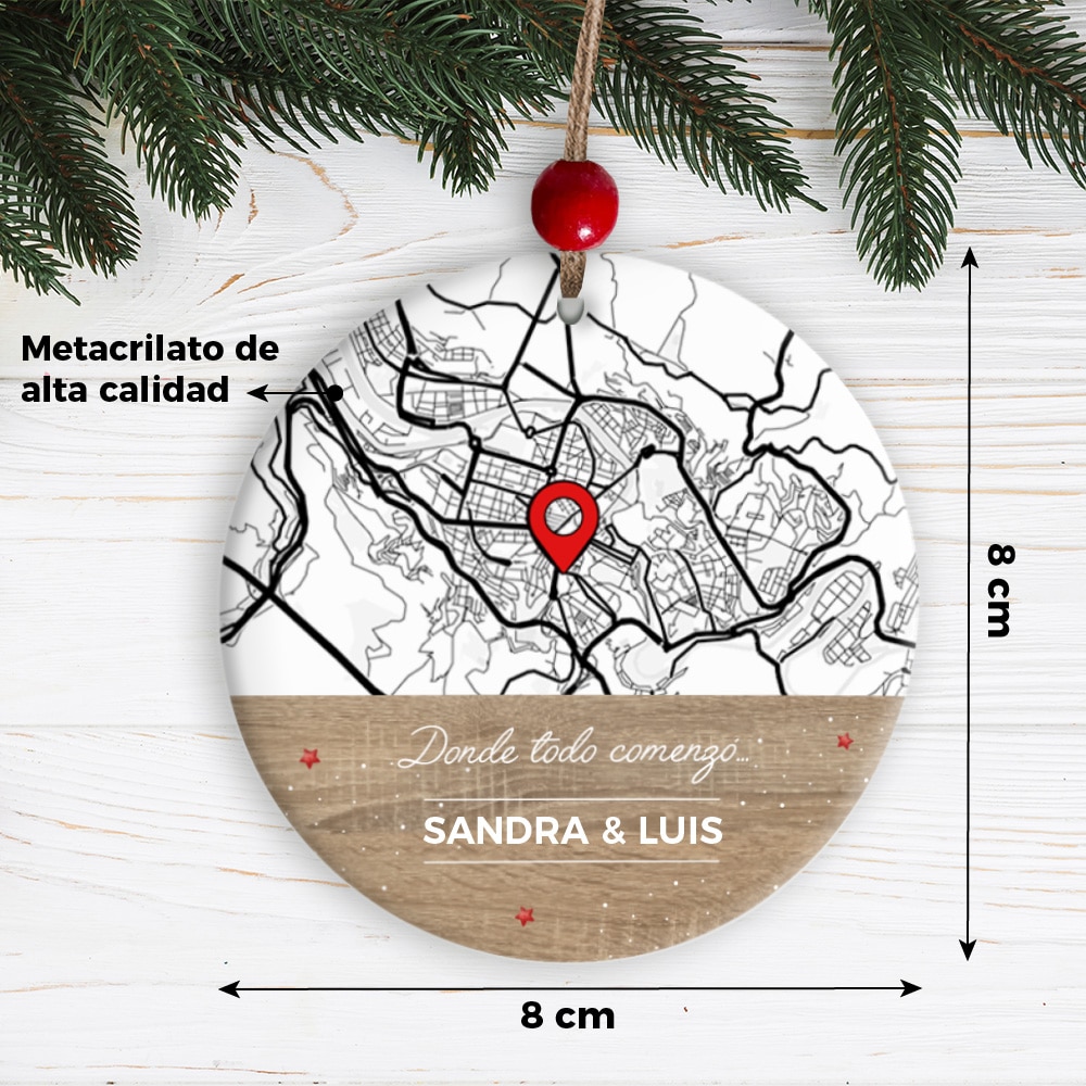 Pack de Adornos para Árbol de Navidad Mapa con Ubicación y Textos personalizados