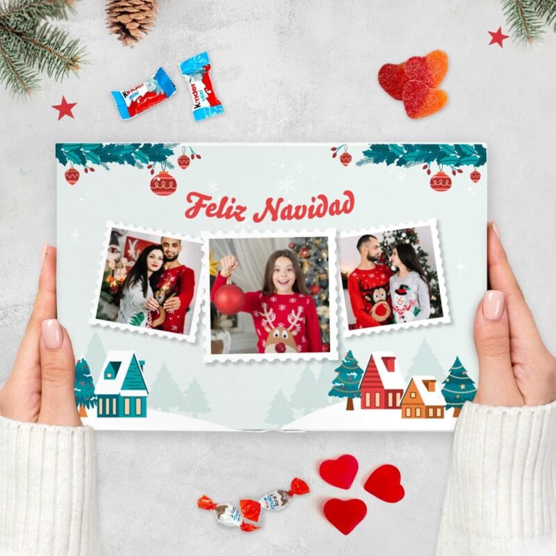 Caja de Dulces Feliz Navidad con Fotos personalizada