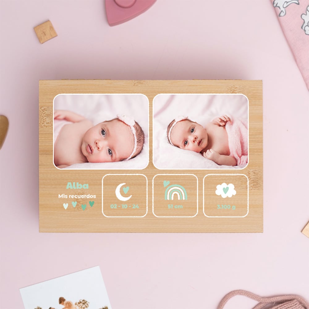 Caja de Recuerdos Nacimiento Bebé con Fotos y Datos personalizada