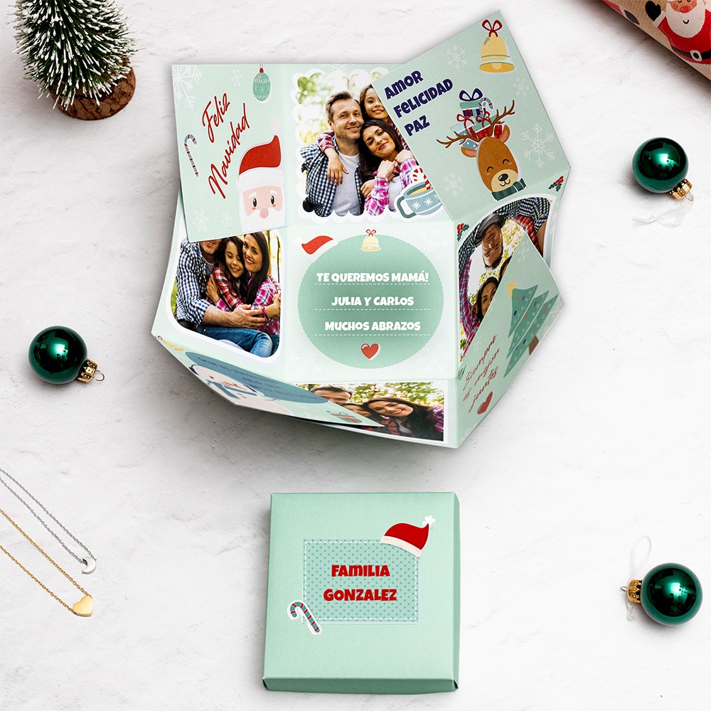 Caja Sorpresa Navidad Verde con Fotos y Textos personalizada