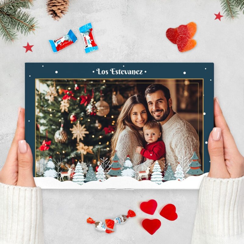 Caja de Dulces con Foto Grande y Texto Copos personalizada Caja de Dulces con Foto Grande y Texto Copos personalizada