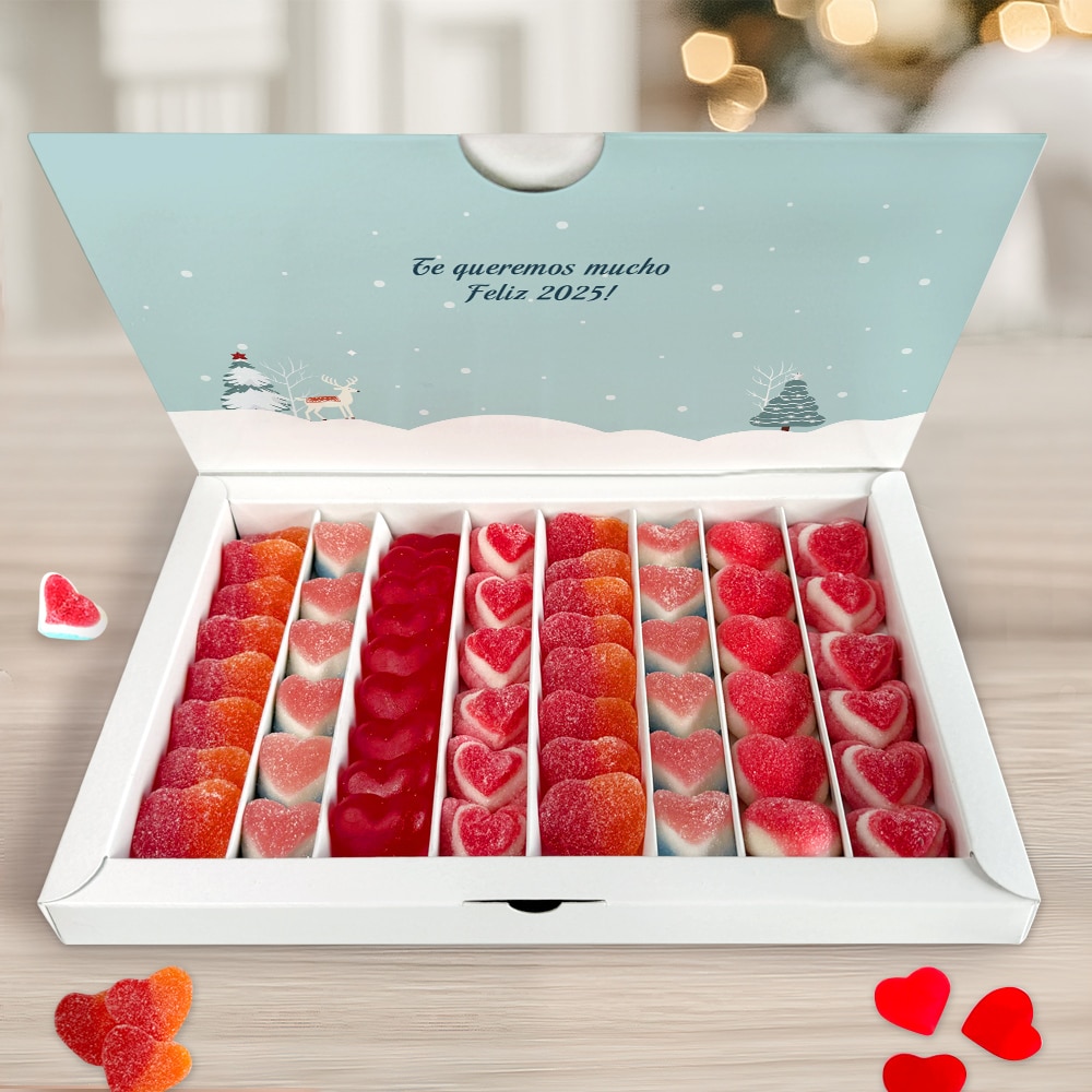 Caja de Dulces con Foto Grande y Texto Copos personalizada