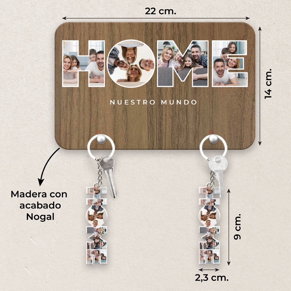 Colgador de Llaves HOME con Fotos y Texto personalizado