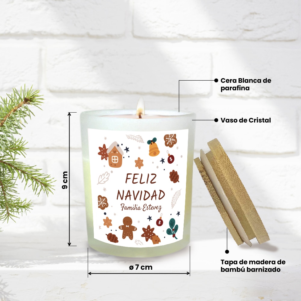 Vela Iconos Navideños con Texto personalizada