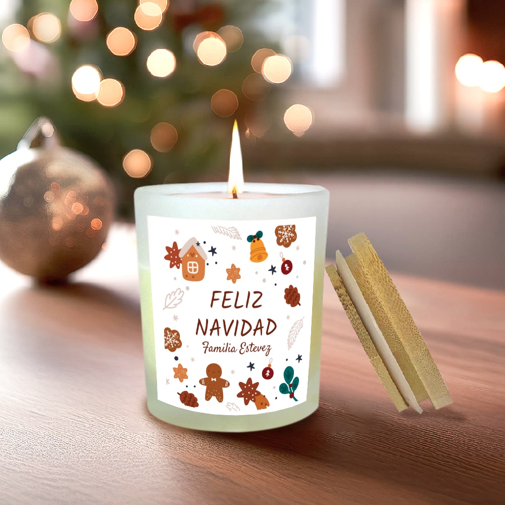 Vela Iconos Navideños con Texto personalizada