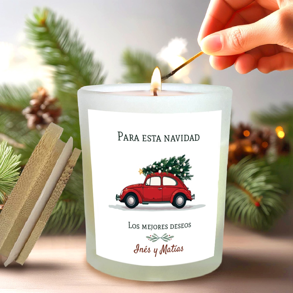 Vela Coche Navideño con Texto personalizada