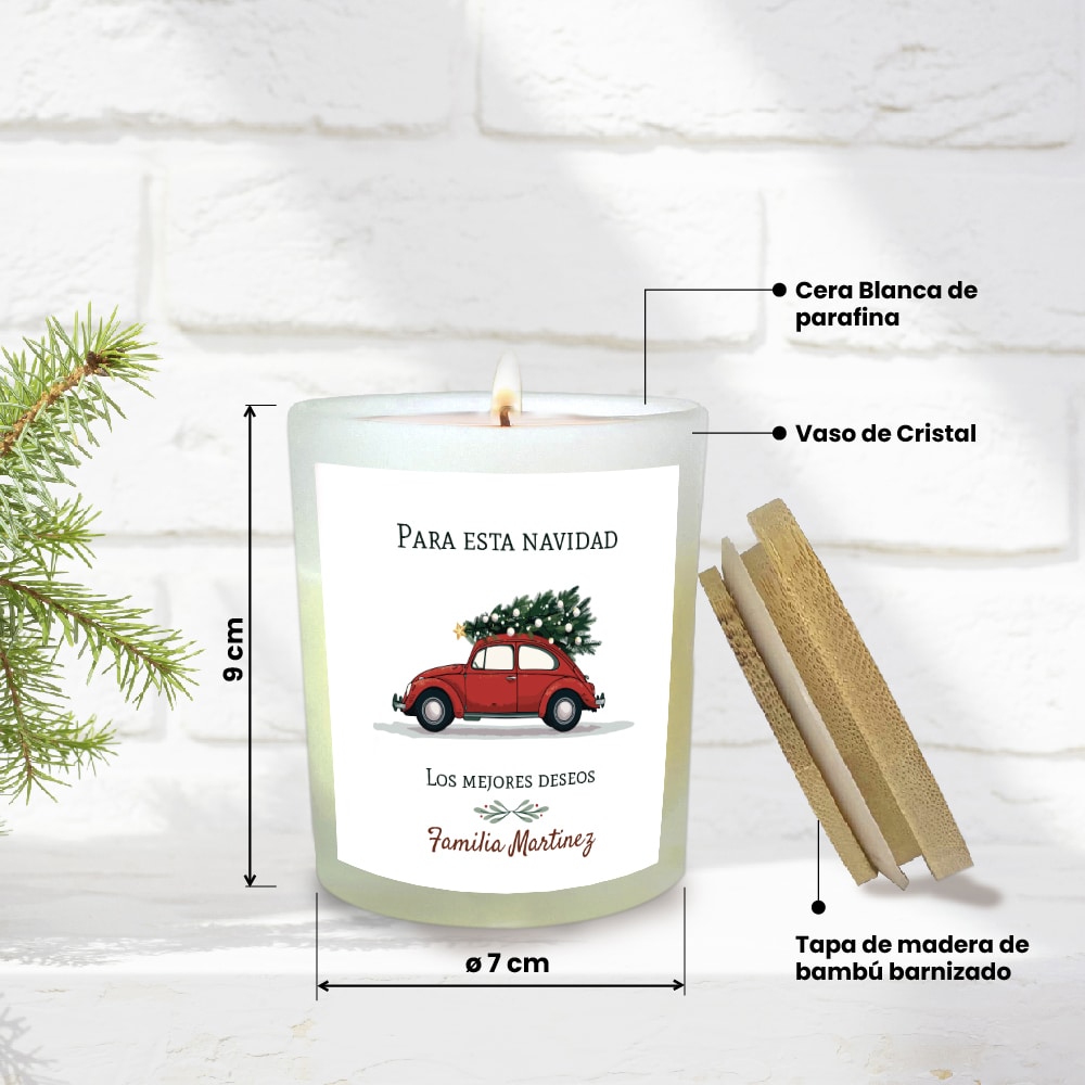 Vela Coche Navideño con Texto personalizada