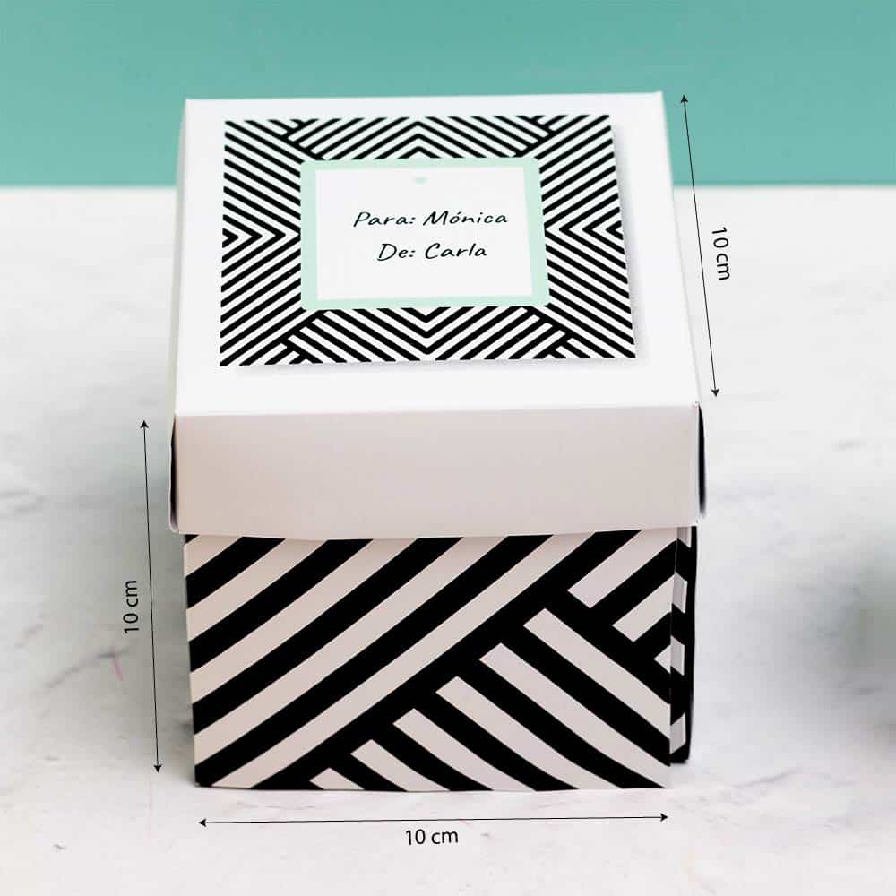 Caja Sorpresa Rayas Blanco y Negro con Fotos y Textos personalizada