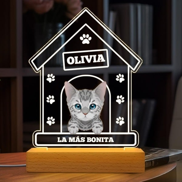 Lámpara Casita con Nombre de Mascota personalizada