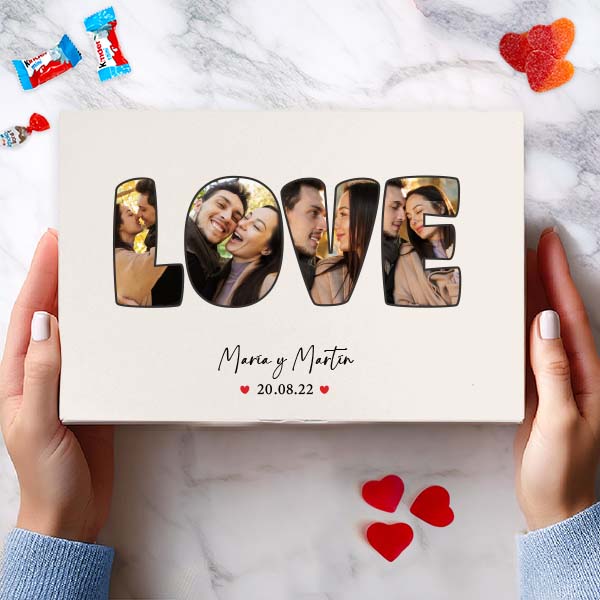 Caja de Dulces Love con Foto y Nombre personalizada