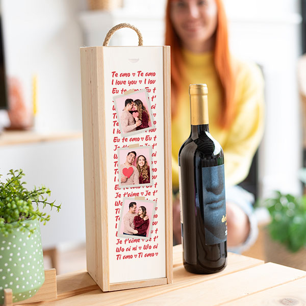 Caja de Vino Te amo con Fotos personalizada