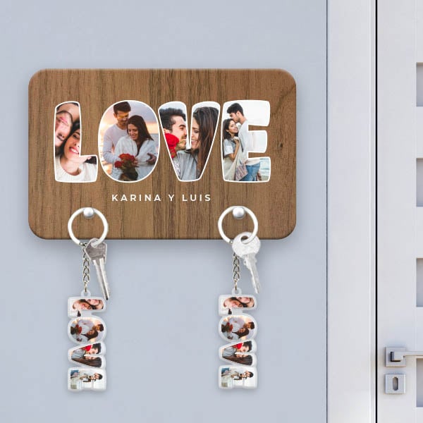 Colgador de Llaves Love con Fotos y Texto personalizado