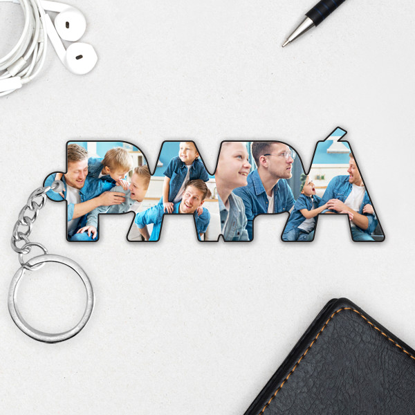 Llavero con Fotos en letras Papá personalizado