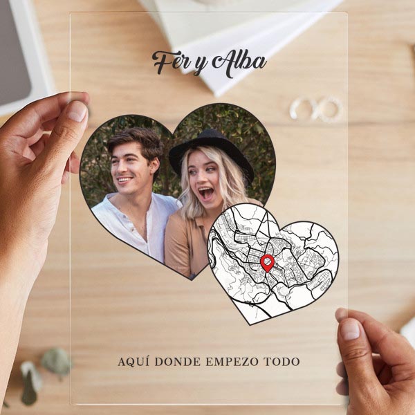 Placa Corazones con Mapa del Amor y Fotos personalizada