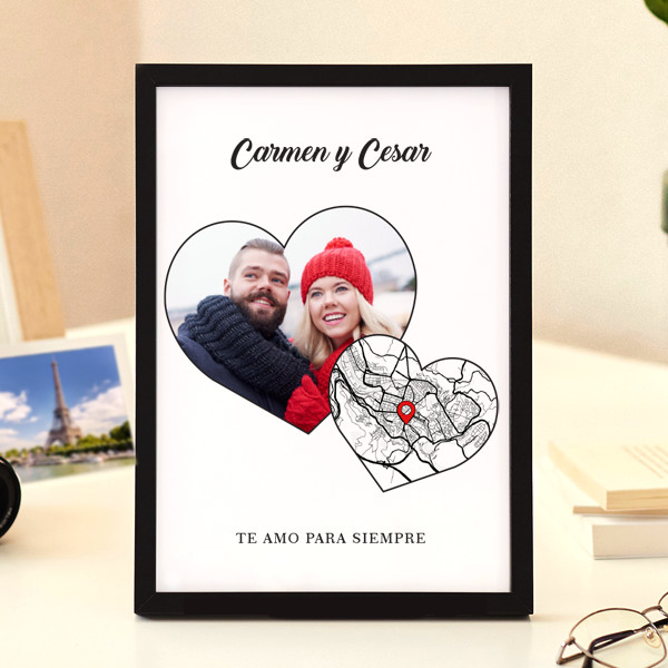 Placa Corazones con Mapa del Amor y Fotos personalizada