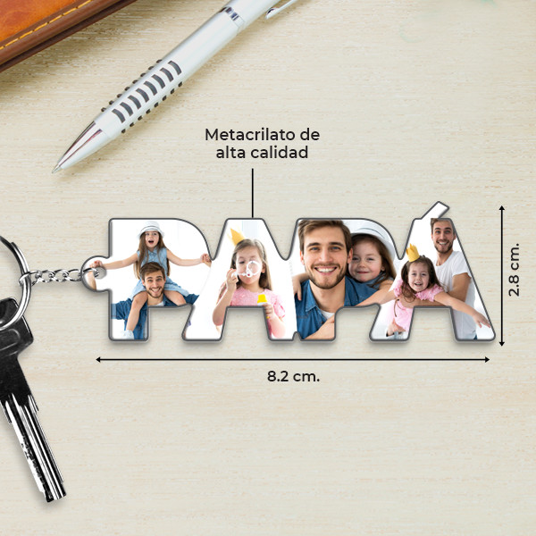 Llavero con Fotos en letras Papá personalizado