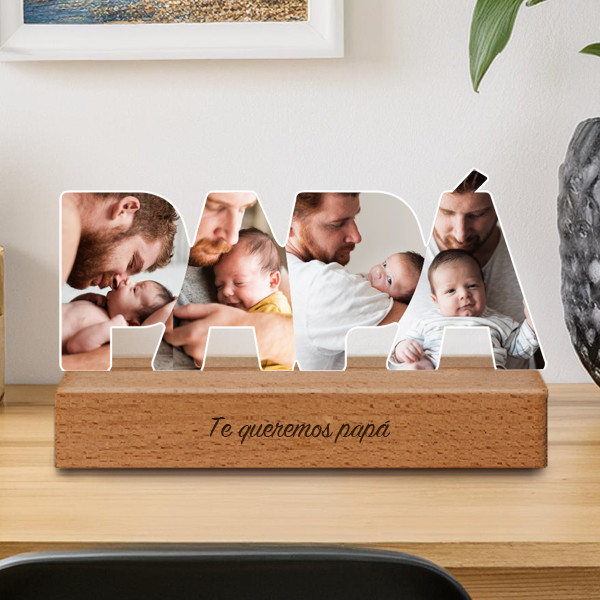 Placa Papá con Fotos y Base personalizada