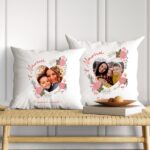 Miniatura de Cojín Corazón Floral con Foto y Texto personalizado