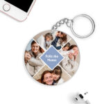 Miniatura de Llavero Circular con Cuatro Fotos y Texto personalizado