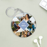 Miniatura de Llavero Circular con Cuatro Fotos y Texto personalizado
