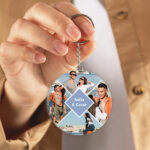 Miniatura de Llavero Circular con Cuatro Fotos y Texto personalizado