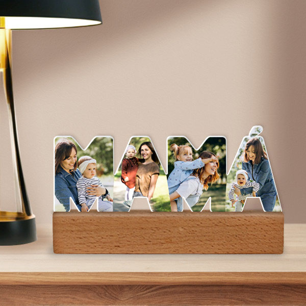 Placa Mamá con Base de Madera y Foto personalizada