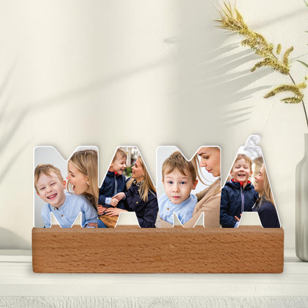 Placa Mamá con Base de Madera y Foto personalizada