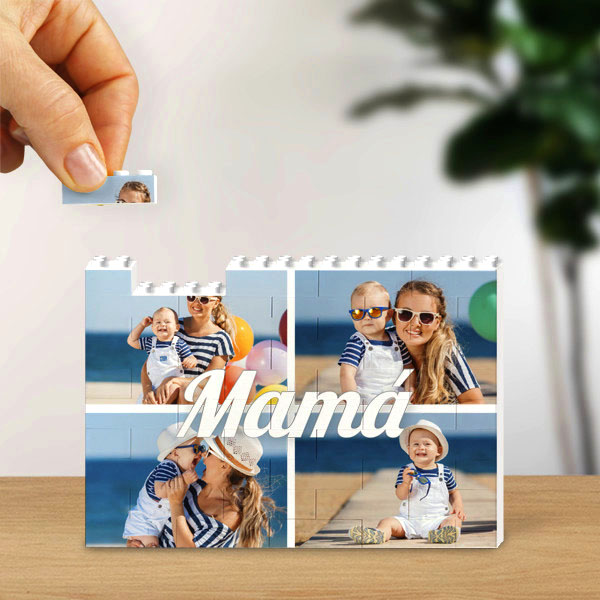 Puzle de Bloques Mamá Collage con Cuatro Fotos personalizado