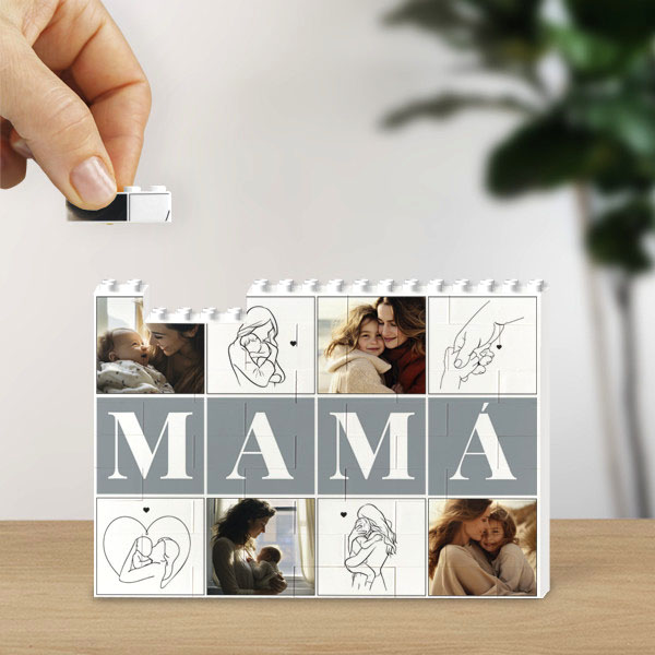 Puzle de Bloques Mamá con Cuatro Fotos y Siluetas personalizado